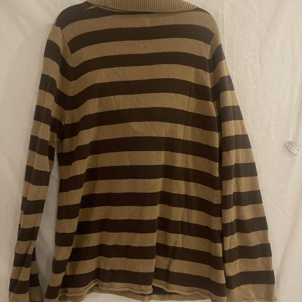 VTG Calvin Klein Jeans Sweater Women's XL Brown‎ Striped LONG Cowl Neck WGAGN36